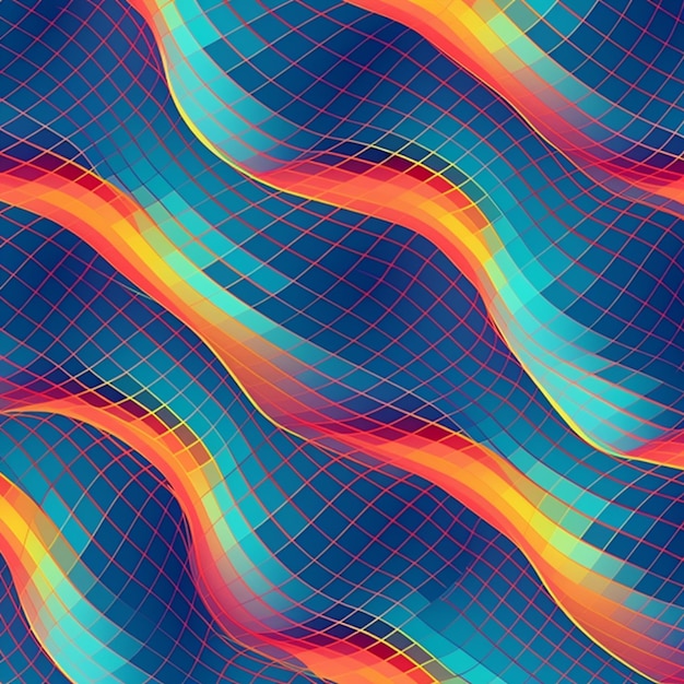 a blue and orange wavy background with a grid pattern generative ai