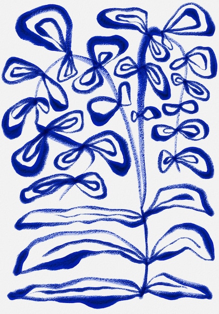 Blue Organic Floral Shapes Blue Leaf Line Art Scandinavian Minimalism