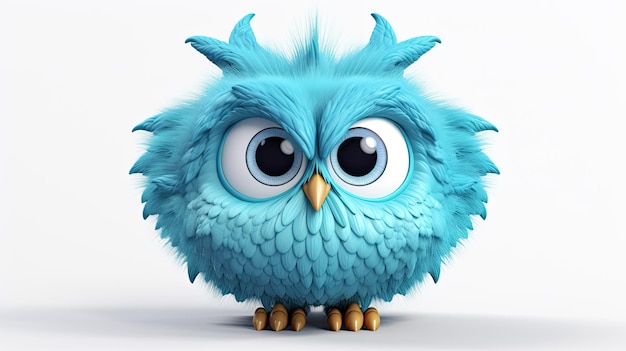 a blue owl with a yellow beak and a brown beak.