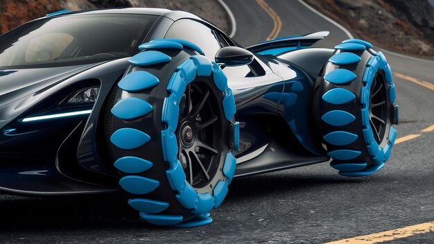 Blue pads on the wheel of a car