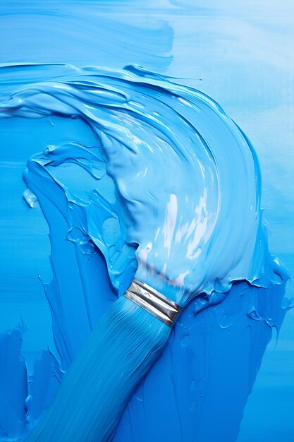 A blue paint brush is being sprayed with a blue paint brush.