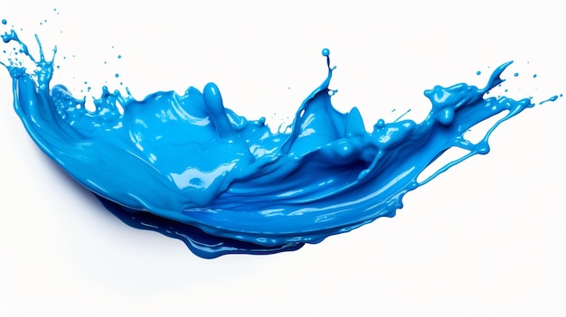 Blue paint splashing out of brush isolated on white background