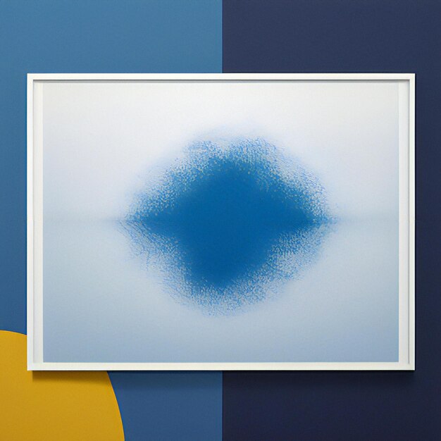 Blue paint on white frame on blue and yellow background 3d illustration