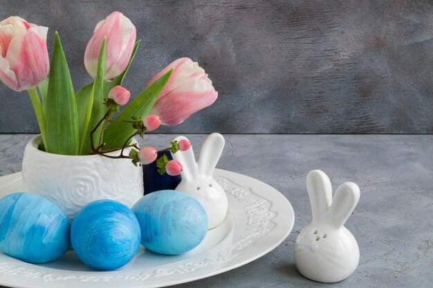 Blue painted Easter eggs