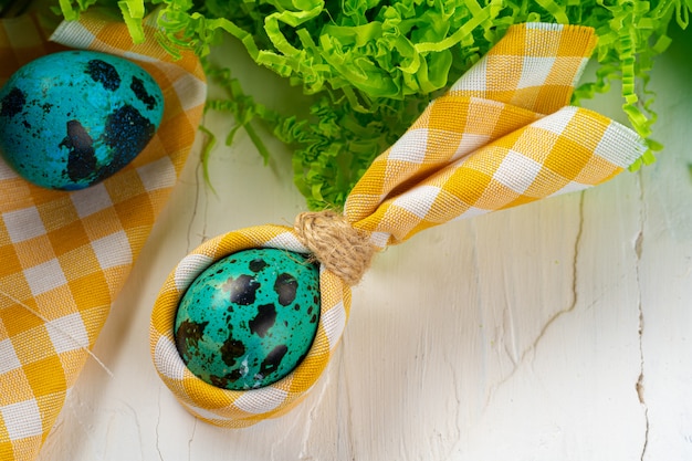 Blue painted eggs close up for Easter