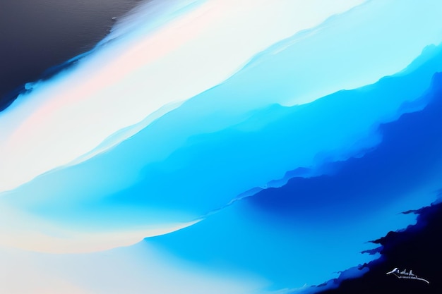 A blue painting of a mountain