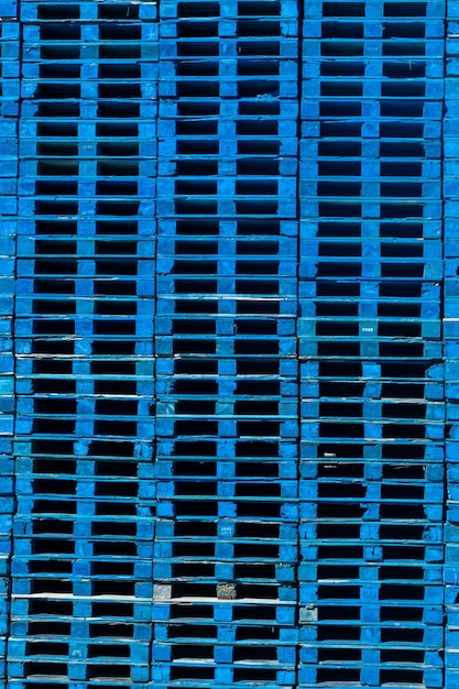 A blue pallet stacked on top of each other