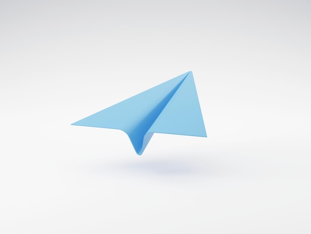 blue paper airplane icon on white background 3d render illustration
