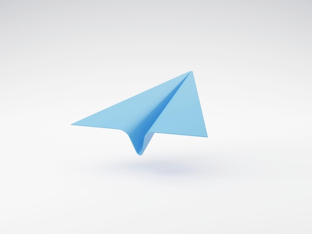 Blue paper airplane icon on white background 3D render illustration