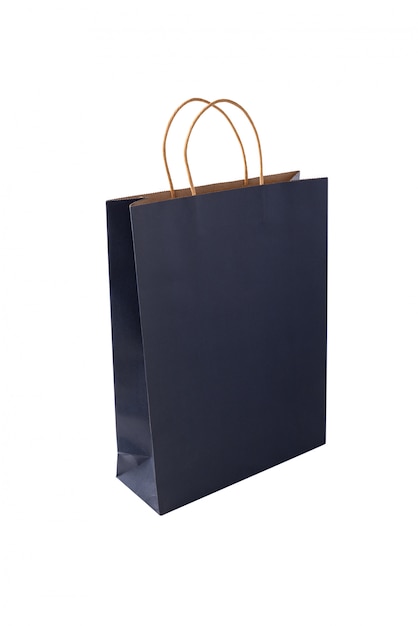 Blue paper bag on isolated white 