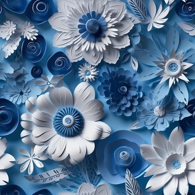 Blue paper flowers with the word love on it