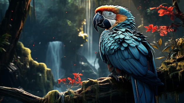 blue parrot in the jungle