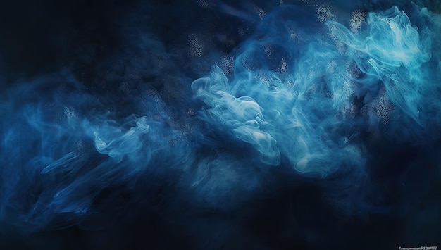 暗い黒の抽象的な背景に青い粒子テクスチャ煙の背景