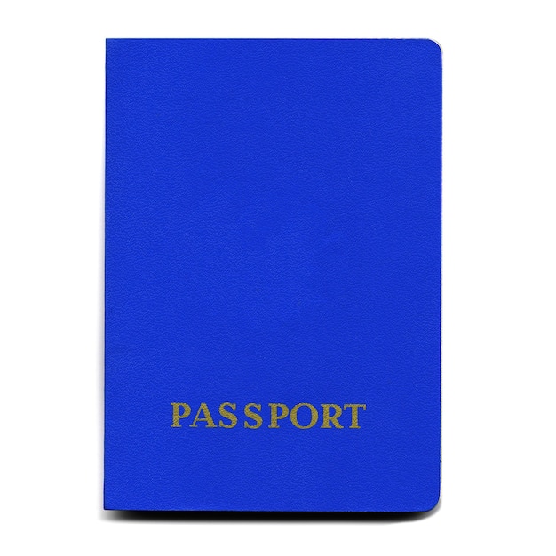 Photo blue passport isolated over white