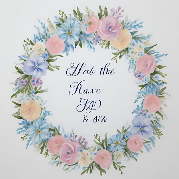 blue Pastel Floral Wreath Save the Date with Watercolor Elegance