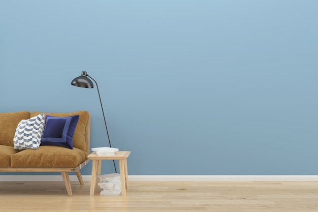 blue pastel wall loft brown sofa wood floor background texture lamp vintage