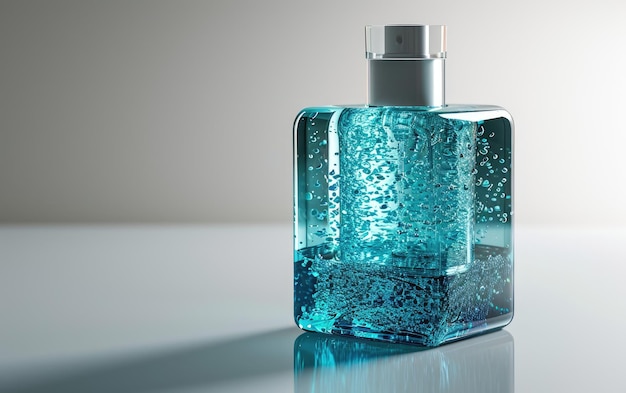 Blue Perfume Bottle Resting on Table in Simple Setting