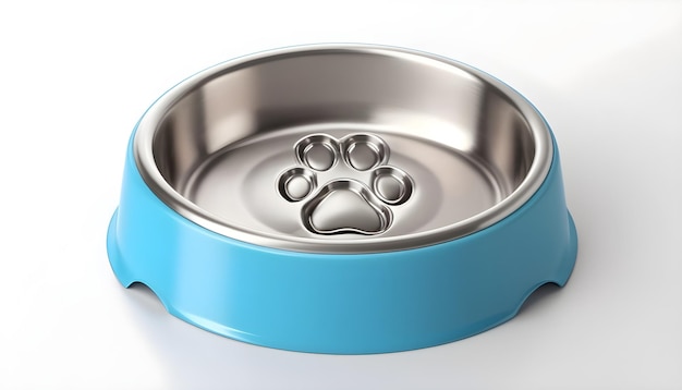 Blue Pet food bowl for cat or dog icon isolated on white background Dog or cat paw Logo design temp