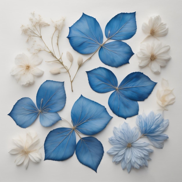 Blue petals on a white background