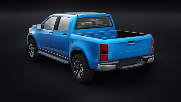 Blue pickup car on a white back ground 3d rendering