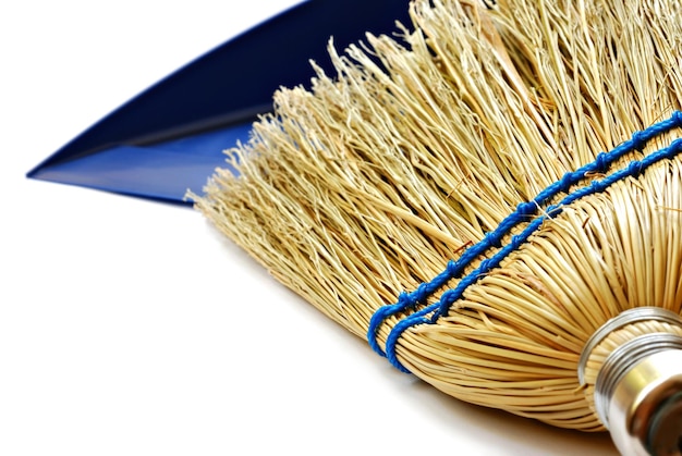 a blue piece of broom with a blue handle and a blue band