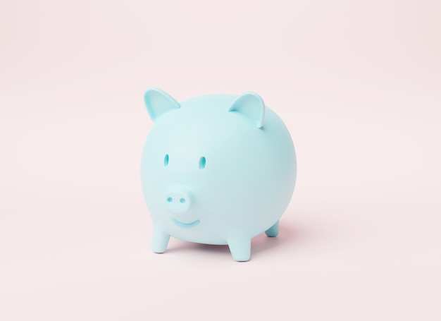 Blue Piggy bank 3D rendering illustration