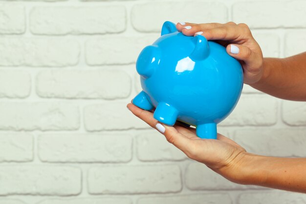 Blue piggy bank or money box