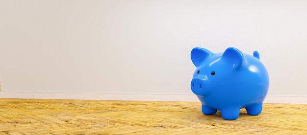 Blue Piggy Bank Savings Valuta copyspace voor uw individuele tekst