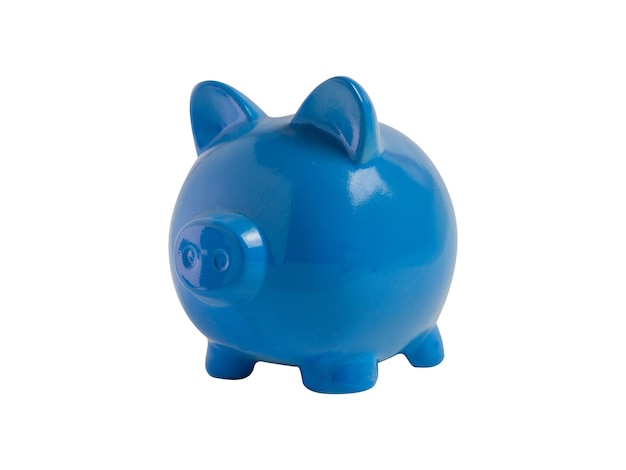 The blue piggy bank on white background isolation image for earn or saving concept