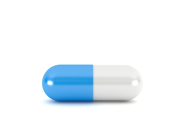 Blue pill capsule isolated on white background 3d rendering