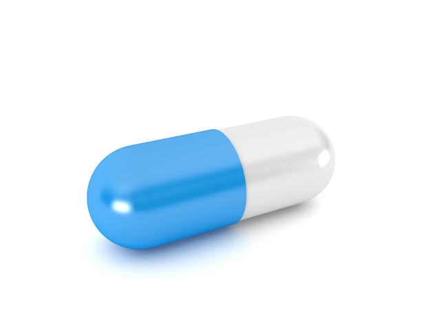 Blue pill capsule isolated on white background 3d rendering