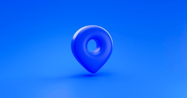 Indicatore di pin blu navigazione gps punto di posizione o icona simbolo del puntatore illustrazione isolata su sfondo blu rendering 3d