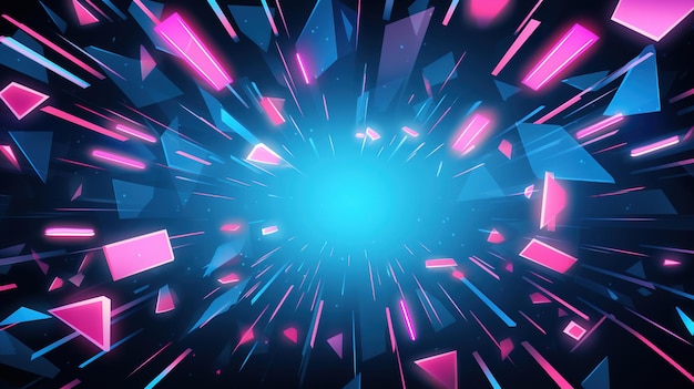 A blue and pink abstract background with a circle of bright lines.