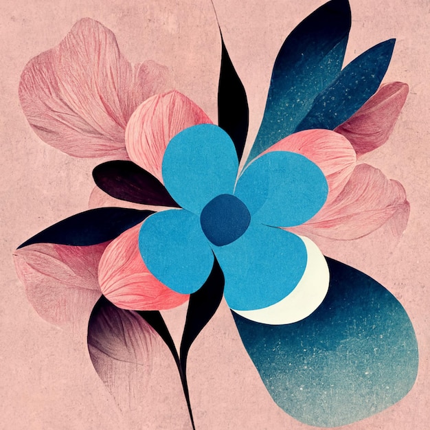 青とピンクの抽象的な花のイラスト