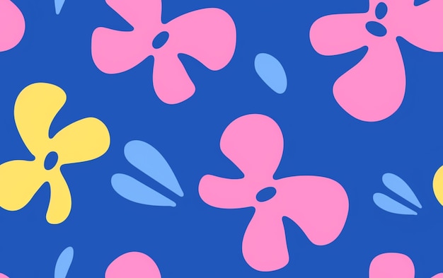 A blue and pink background with a yellow flower on it.