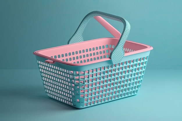 Blue and pink basket on a blue background