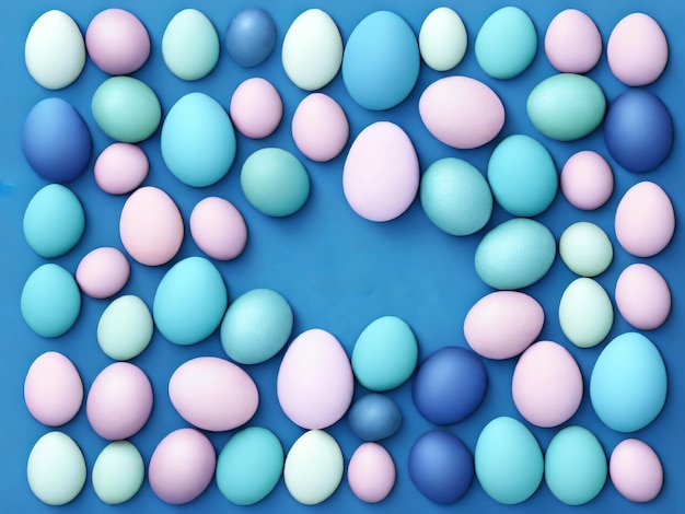 A blue and pink easter egg pattern on a blue background