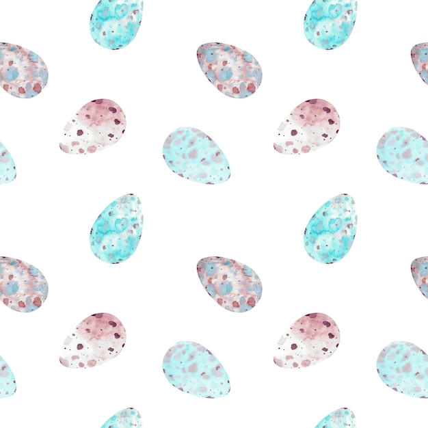 Blue and pink egg seamless pattern. Easter watercolor illustration.