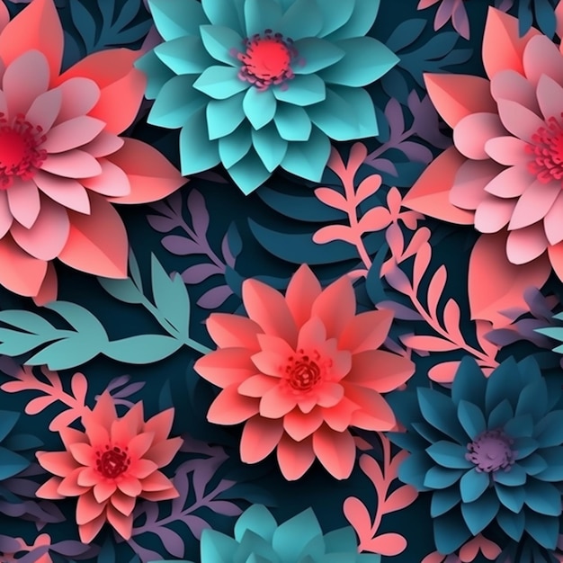 A blue and pink floral background with flowers.