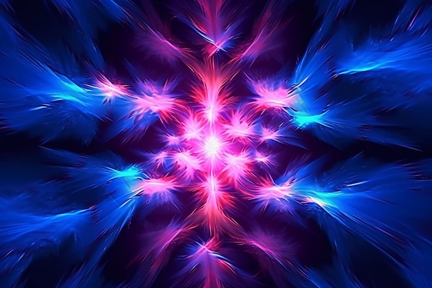 A blue and pink fractal background with a star in the middle.