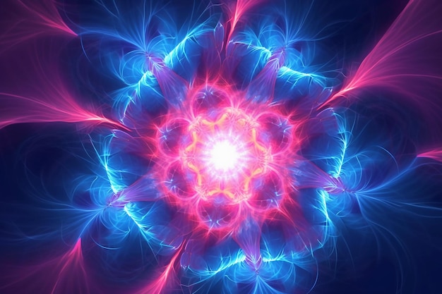 Photo a blue and pink fractal design with a flower in the center.