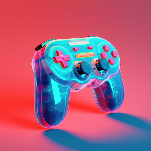 A blue and pink game controller with the word game on it.