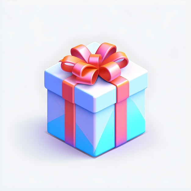 A blue and pink gift box with a red bow