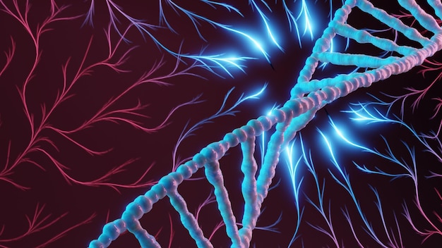 dna라는 단어가 있는 dna 가닥의 파란색과 분홍색 이미지.