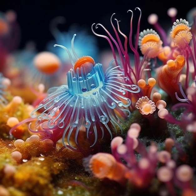 A blue and pink jellyfish with a blue face and a blue face