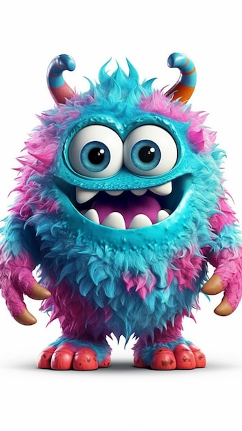 A blue and pink monster with a pink and white tail and a pink tail.