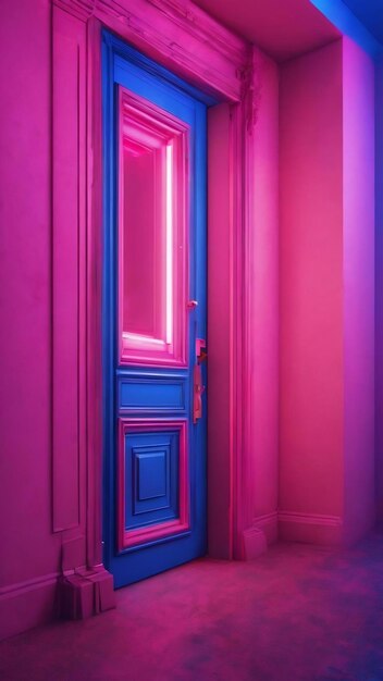 Blue pink neon door empty space