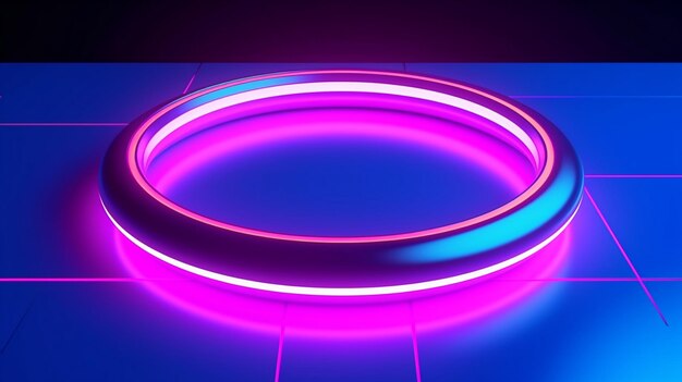 Blue pink neon round frame circle ring shaped