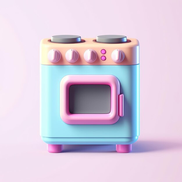 A blue and pink oven with a pink and blue knobs.