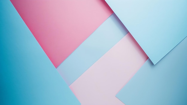 Blue and pink pastel color paper geometric flat lay background Generative AI